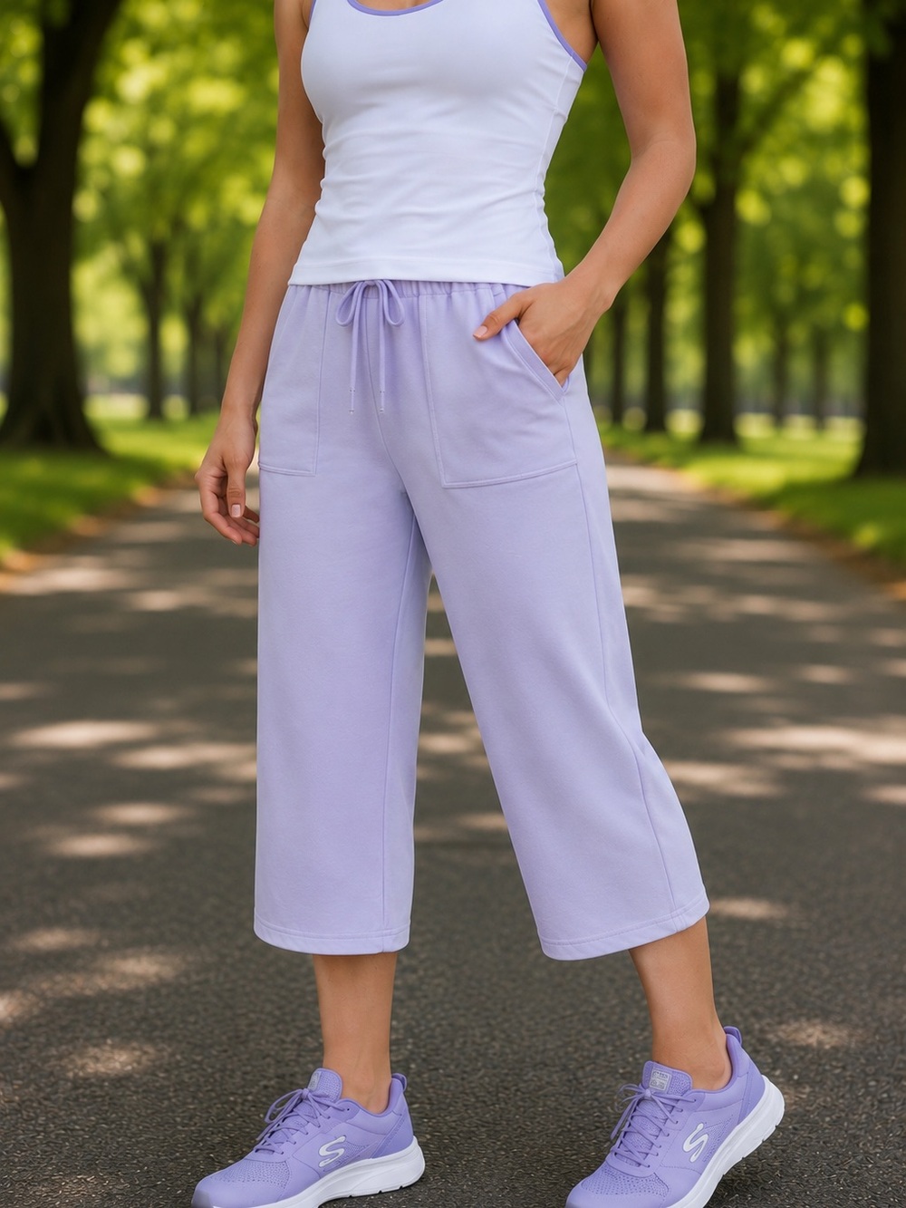 NWT Heyson Brushed Cotton Terry Capri Pants in Light Lavender